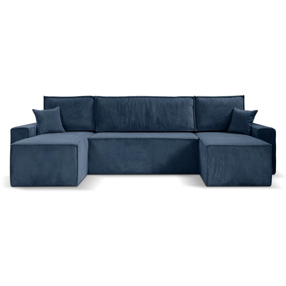 WOHNLANDSCHAFT Hektor U mit Schlaffunktion dunkelblau - Schwarz/Dunkelblau, Kunststoff/Textil (318/94/152cm) - Beautysofa