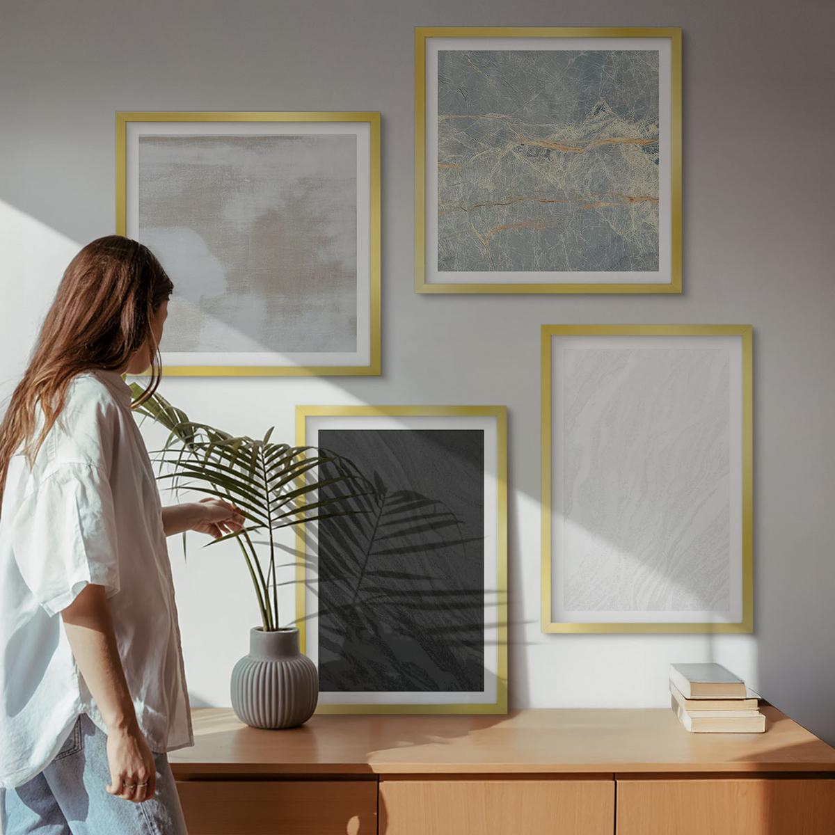 BILDER SET 4er Set - 50x50 cm & 40x60 cm Goldrahmen - Steintexturen - Goldfarben, Kunststoff (50/50cm) - TULUP