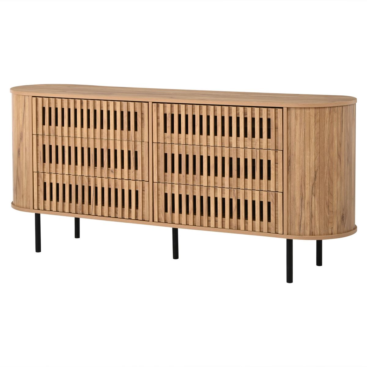 SIDEBOARD 160cm Lamellen-Design 6 Schubladen Metallfüße Kommode - Naturfarben, Holzwerkstoff (160/70/40cm) - Urban Meuble