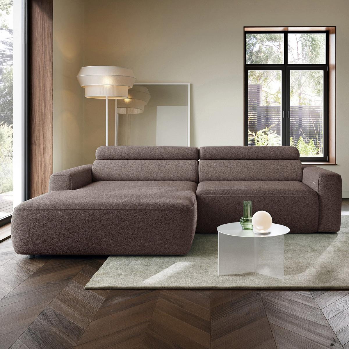 ECKSOFA Fando mit Schlaffunktion, L-Form, 4-Sitzer 252 cm, links Flechtstoff Hellbraun - Hellbraun/Schwarz, Holz/Kunststoff (252/182cm) - Selsey