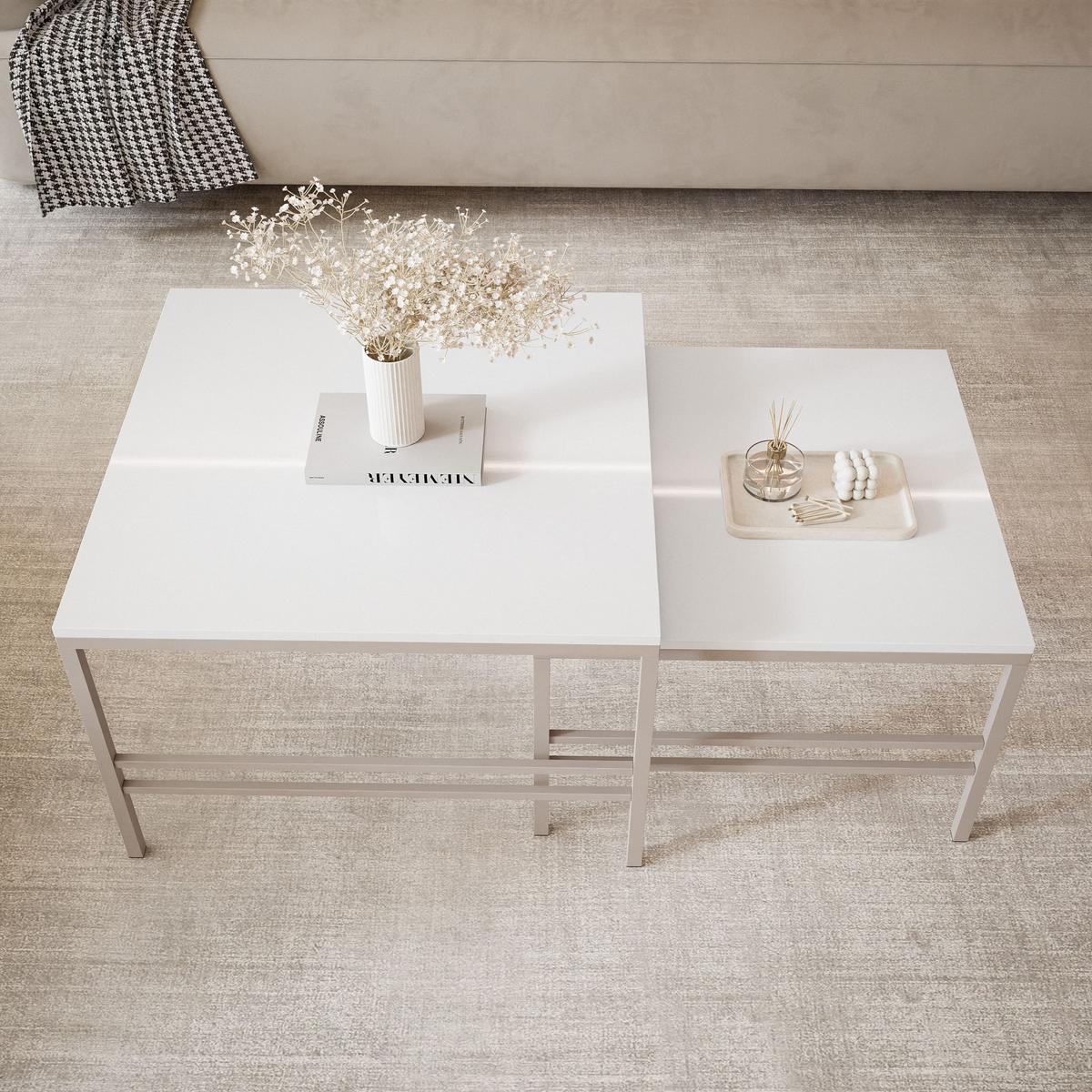 COUCHTISCH Weiße Glanz Cashmere Rahme - Weiß Hochglanz/Perlmutt, Holzwerkstoff (70/70/46cm) - Idohome