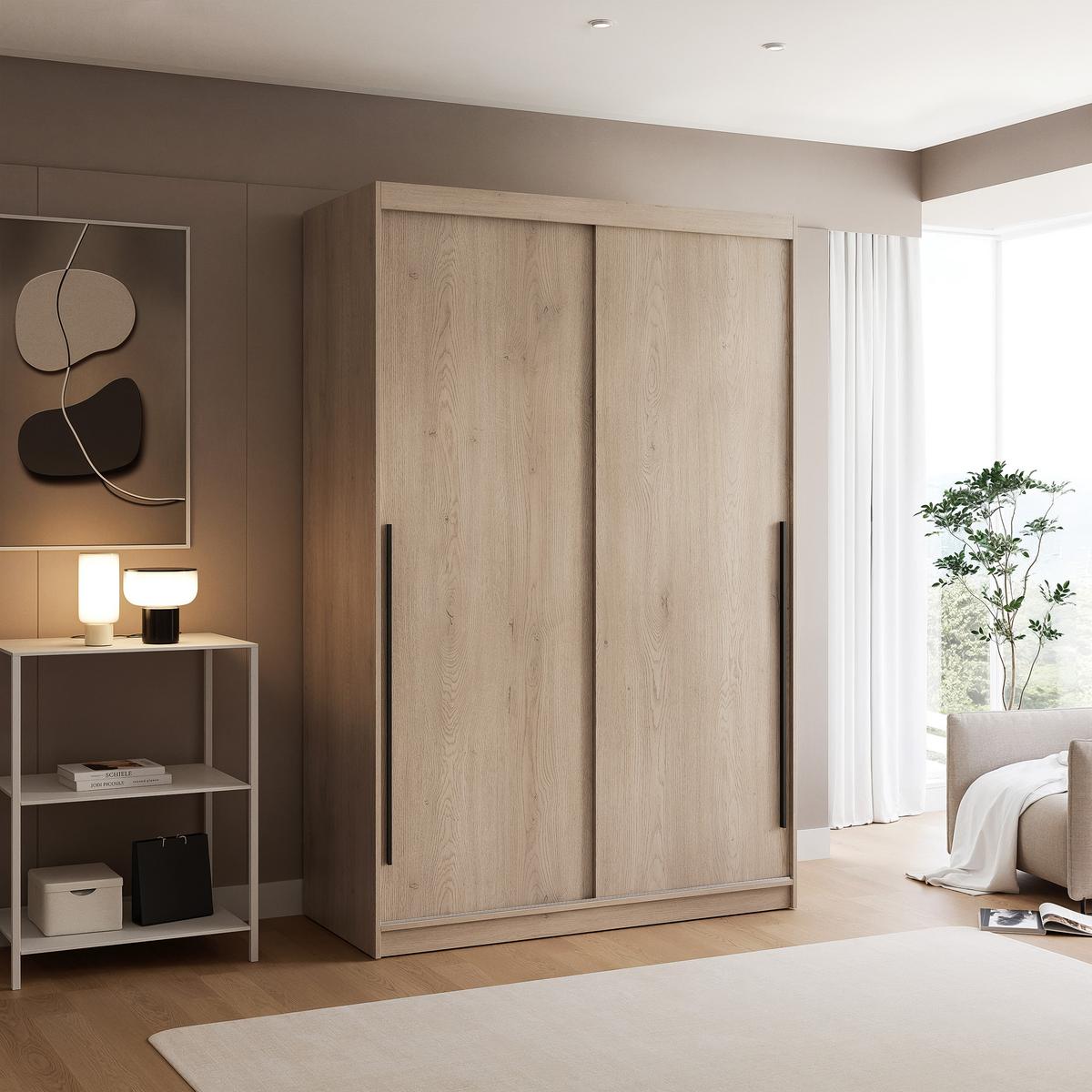 SCHIEBETÜRENSCHRANK SILENTE 140 cm mit Einlegeböden und Kleiderstange - Braun, Holzwerkstoff (140/215/60cm) - Idohome
