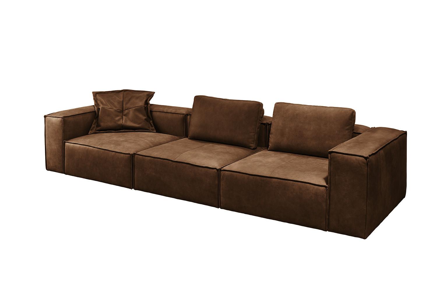 SOFA CARMO Braun Leder - Schwarz/Braun, Leder/Kunststoff (366/68/118cm) - KAWOLA
