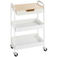 ROLLWAGEN mit 3 Ebenen Servierwagen mit Griff Ablage Schublade 2 Regalen Weiß - Weiß, Metall (30.5/75.6/43.9cm) - HOMCOM
