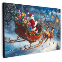 LEINWANDBILD Weihnachtsmann - Rentier - Weihnachten - Schnee XXL 150x100 cm - Cognac, Textil (150/100cm) - MuchoWow
