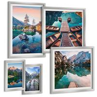 BILDER SET 5er Set - 50x50 cm & 20x30 cm & 40x60 cm Silberner Rahmen - Pfad Wald Wasserfall Vegetation - Silberfarben, Kunststoff (40/60cm) - TULUP