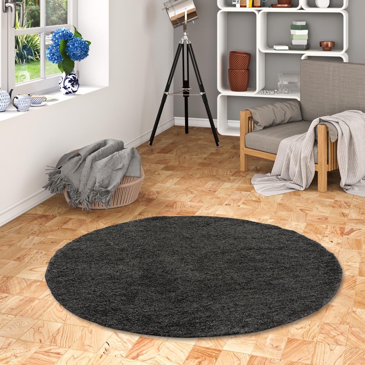 HOCHFLOR LANGFLOR TEPPICH ALOHA RUND - Anthrazit, Textil (200/200cm) - Pergamon