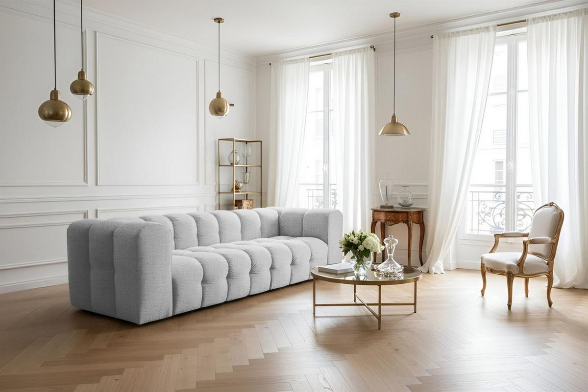 SOFASET Solvie 3-4 In Moly - Hellgrau, Holzwerkstoff/Textil (250/75/106cm) - Fun Möbel