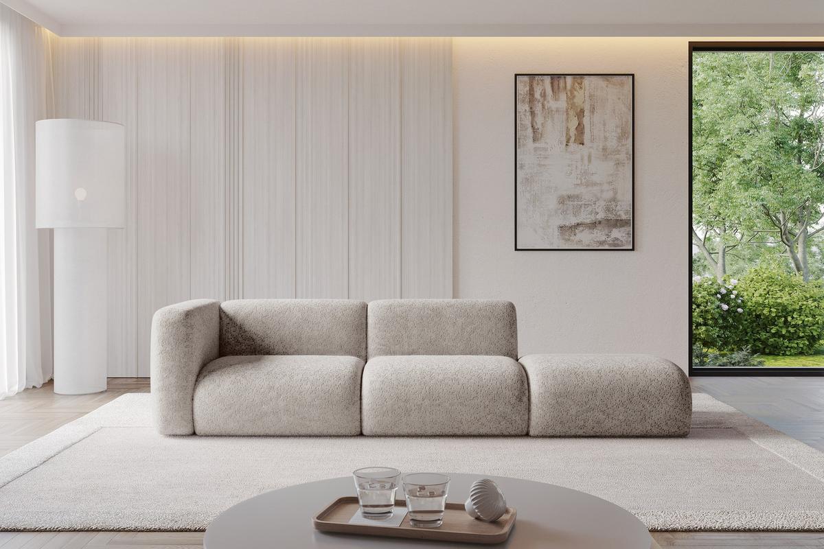 SOFA Ottomane Links MIRA-S3 296x89x70 Hellgrau Velours - Hellgrau/Schwarz, Holzwerkstoff/Kunststoff (296/70/89cm) - ALTDECOR