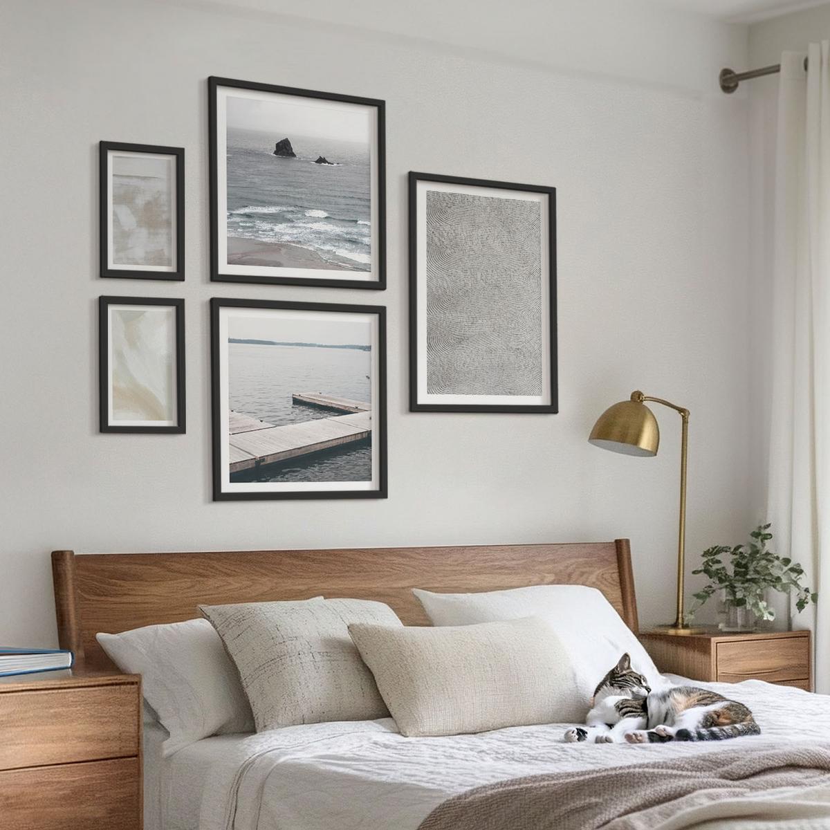 BILDER SET 5er Set - 50x50 cm & 20x30 cm & 40x60 cm Schwarzer Rahmen - Abstraktes Design, moderne Texturen - Schwarz, Kunststoff (40/60cm) - TULUP