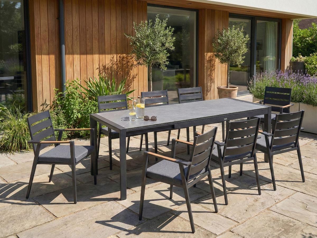 AUSZIEHBARER-GARTENTISCH 160/220 cm 90 cm Grau Binasco - Schwarz/Grau, Metall (160/90/75cm) - Beliani