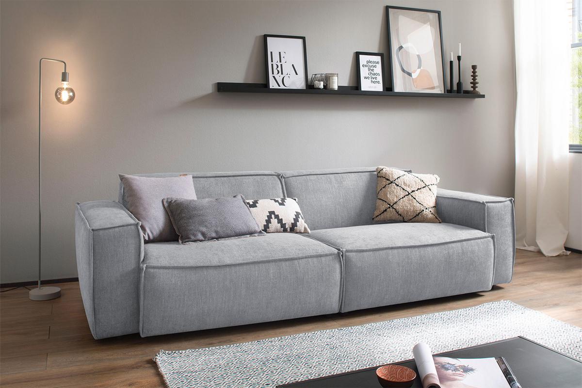 SITZGRUPPE SAMU Hellgrau Webstoff (2er-Set) - Hellgrau/Schwarz, Kunststoff/Textil (256/72/106cm) - KAWOLA