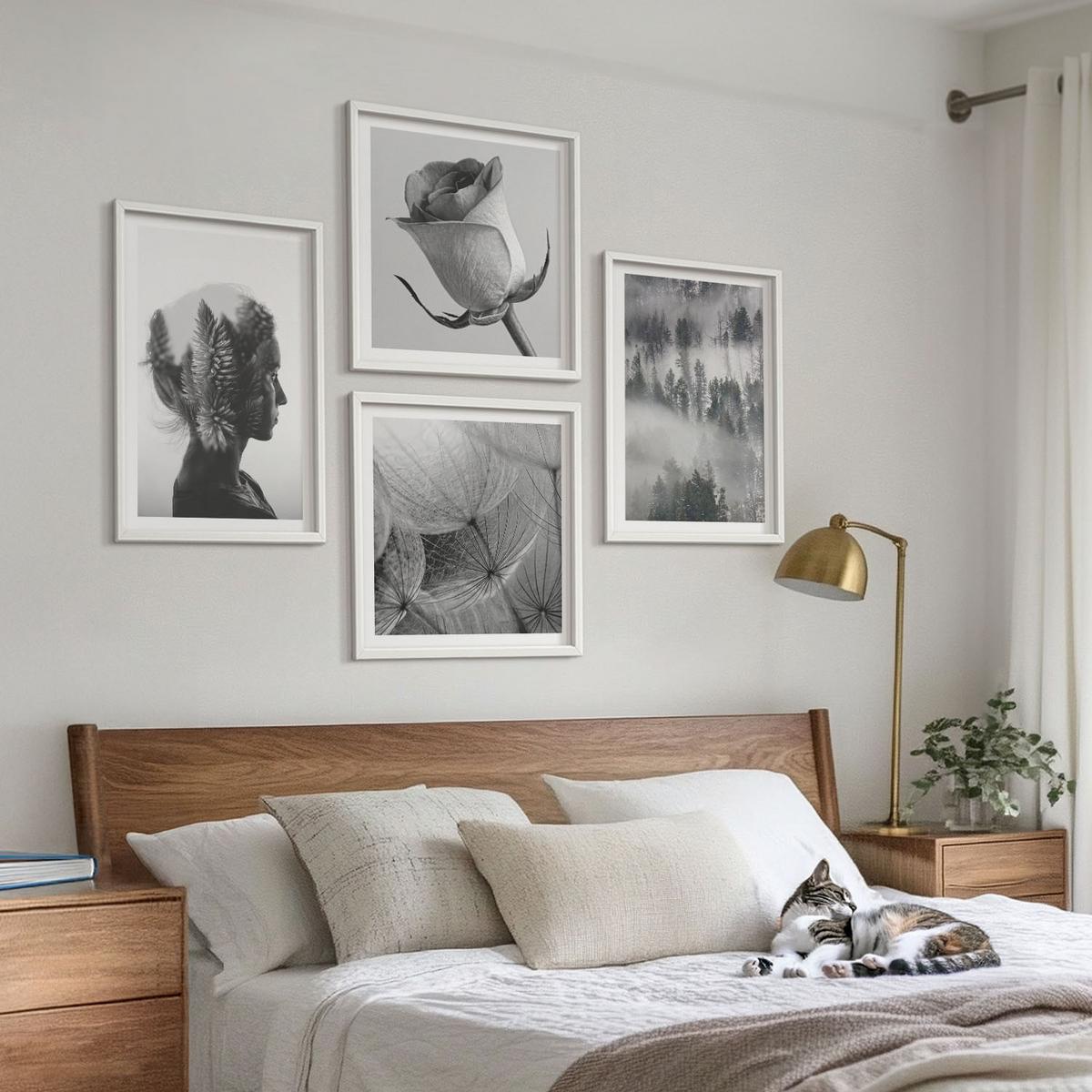 BILDER SET 4er Set - 50x50 cm & 40x60 cm Weißer Rahmen - Waldnebelporträt einer Frau - Weiß, Kunststoff (50/50cm) - TULUP