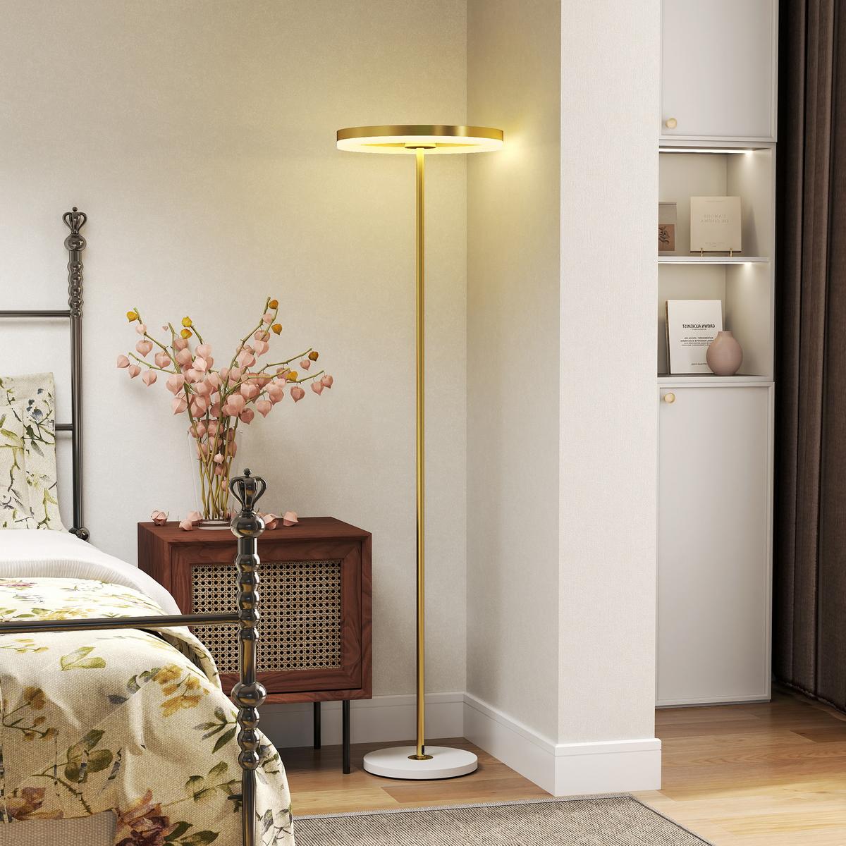 STEHLAMPE LED Wohnzimmer Dimmbar Stehleuchte mit 3 Lichtfarben, Fußschalter - Gelb, Metall (40/40/157.5cm) - HOMCOM