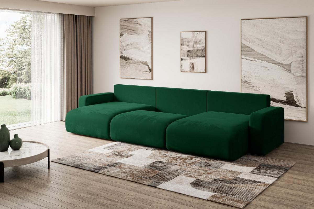 WOHNLANDSCHAFT mit Schlaffunktion und Bettkasten KLEEA-U - 347x143x83 cm Grün Velours - Schwarz/Grün, Holzwerkstoff/Kunststoff (347/83/143cm) - ALTDECOR