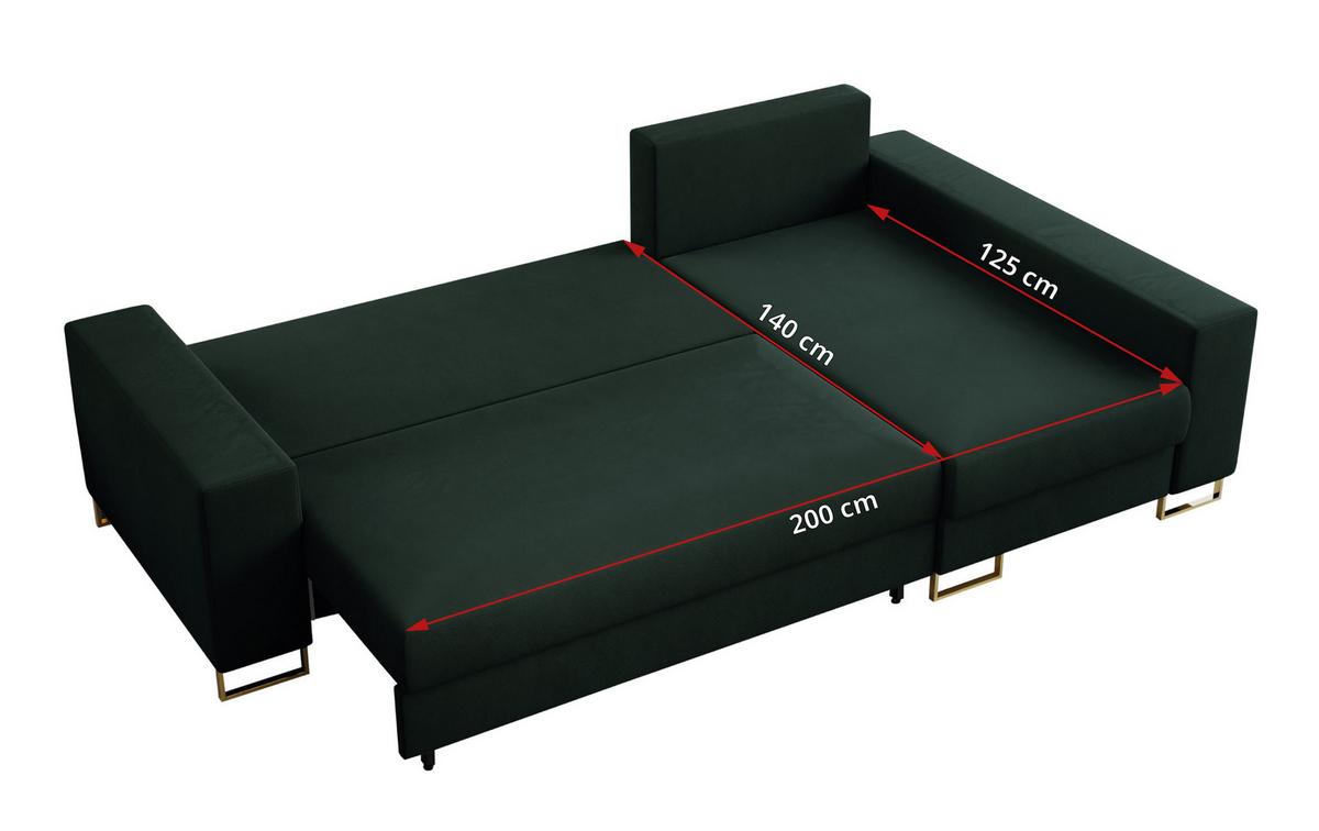 ECKSOFA Dorian Velvet Grün - Goldfarben/Grün, Textil/Metall (242/138cm) - MKS