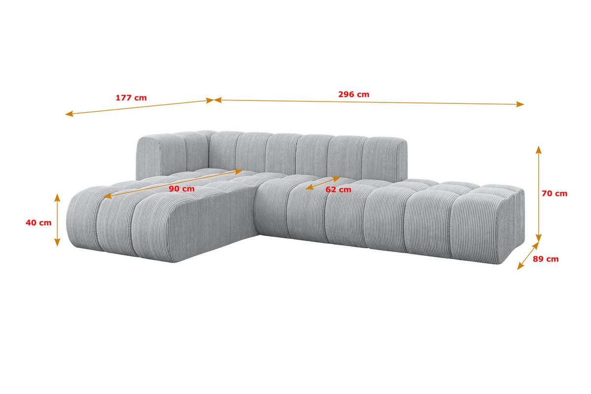 ECKSOFA modulares Sofa Zuvon-L1 - 296x177x70 cm Grau - Grau, Holzwerkstoff/Textil (296/177cm) - ALTDECOR