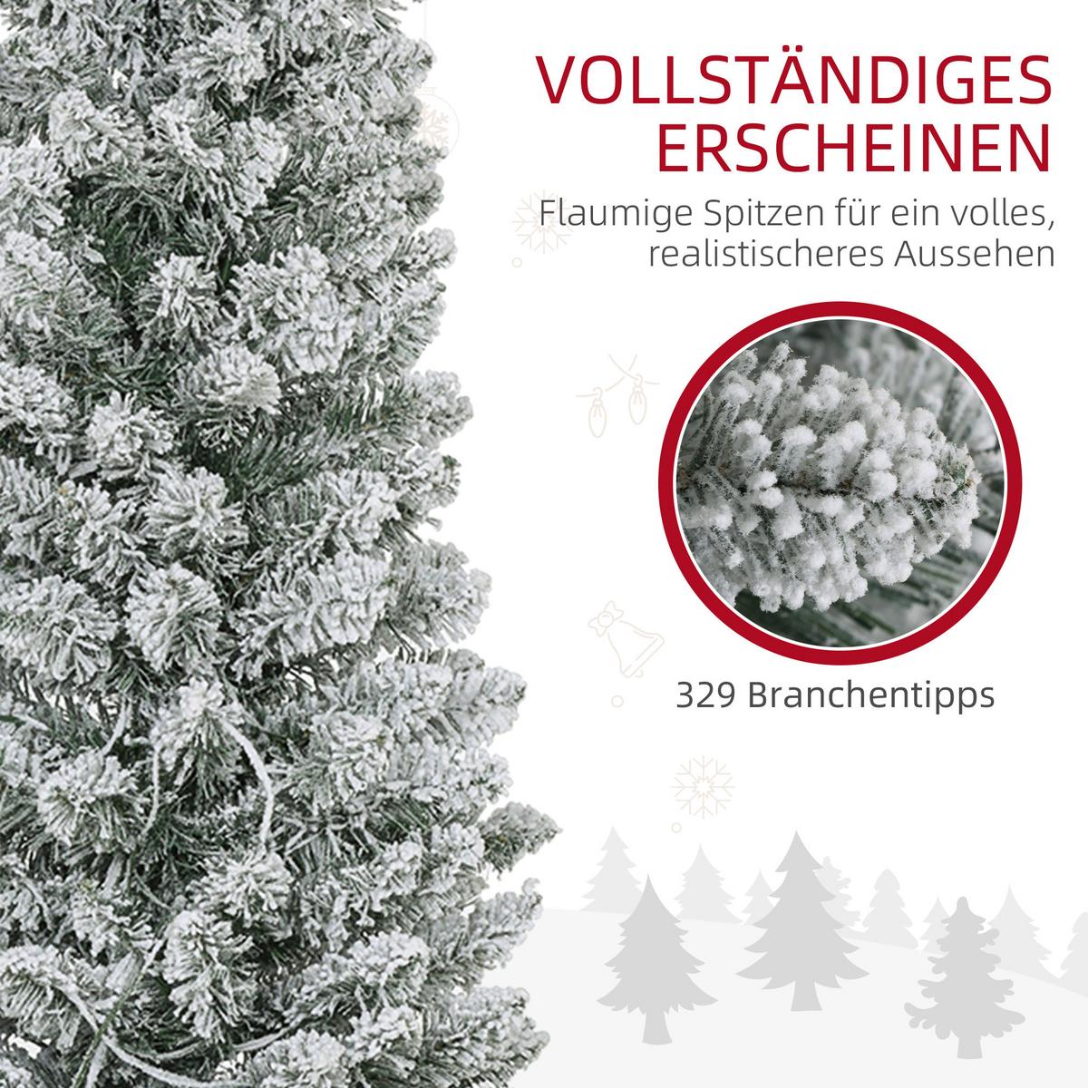 KÜNSTLICHER Weihnachtsbaum, 180 cm Christbaum mit 150 LED-Lichten flammhemmend - Weiß/Grün, Kunststoff/Metall (180cm) - HOMCOM
