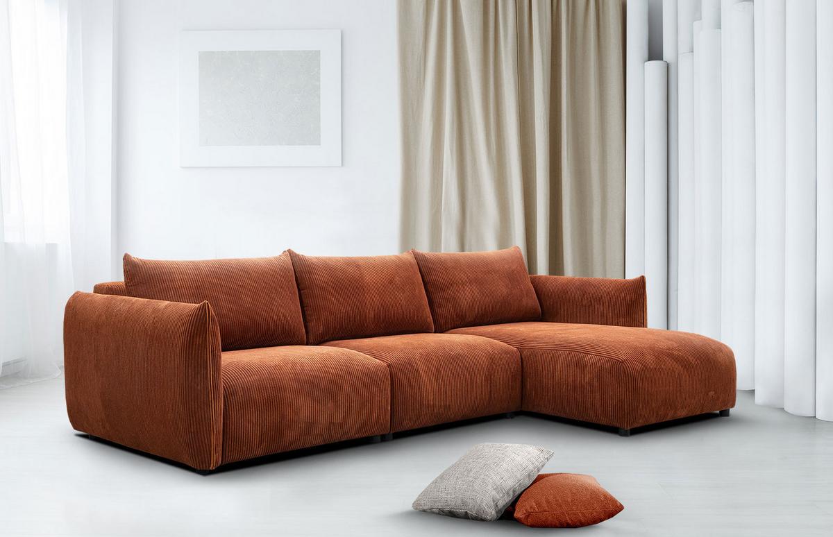 ECKSOFA TAUER 5-Sitzer, orange - Schwarz/Orange, Holzwerkstoff/Kunststoff (294/173cm) - Wozimo