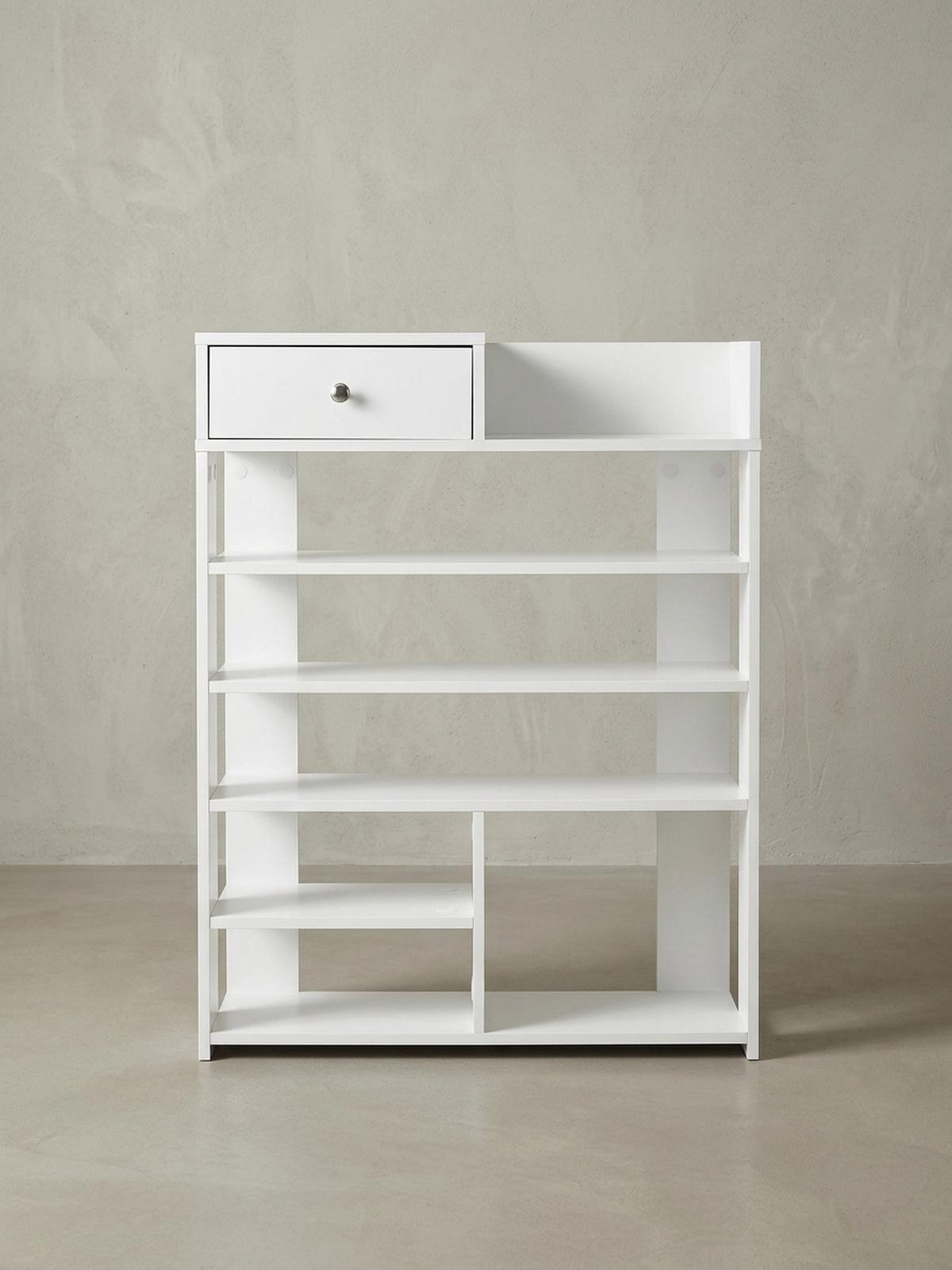 SCHUHREGAL – Weiß, 75x92,5x24 cm, 7 Fächer, mit Schublade, kompakt - Weiß, Holz/Metall (75/93/24cm) - KADIMA DESIGN