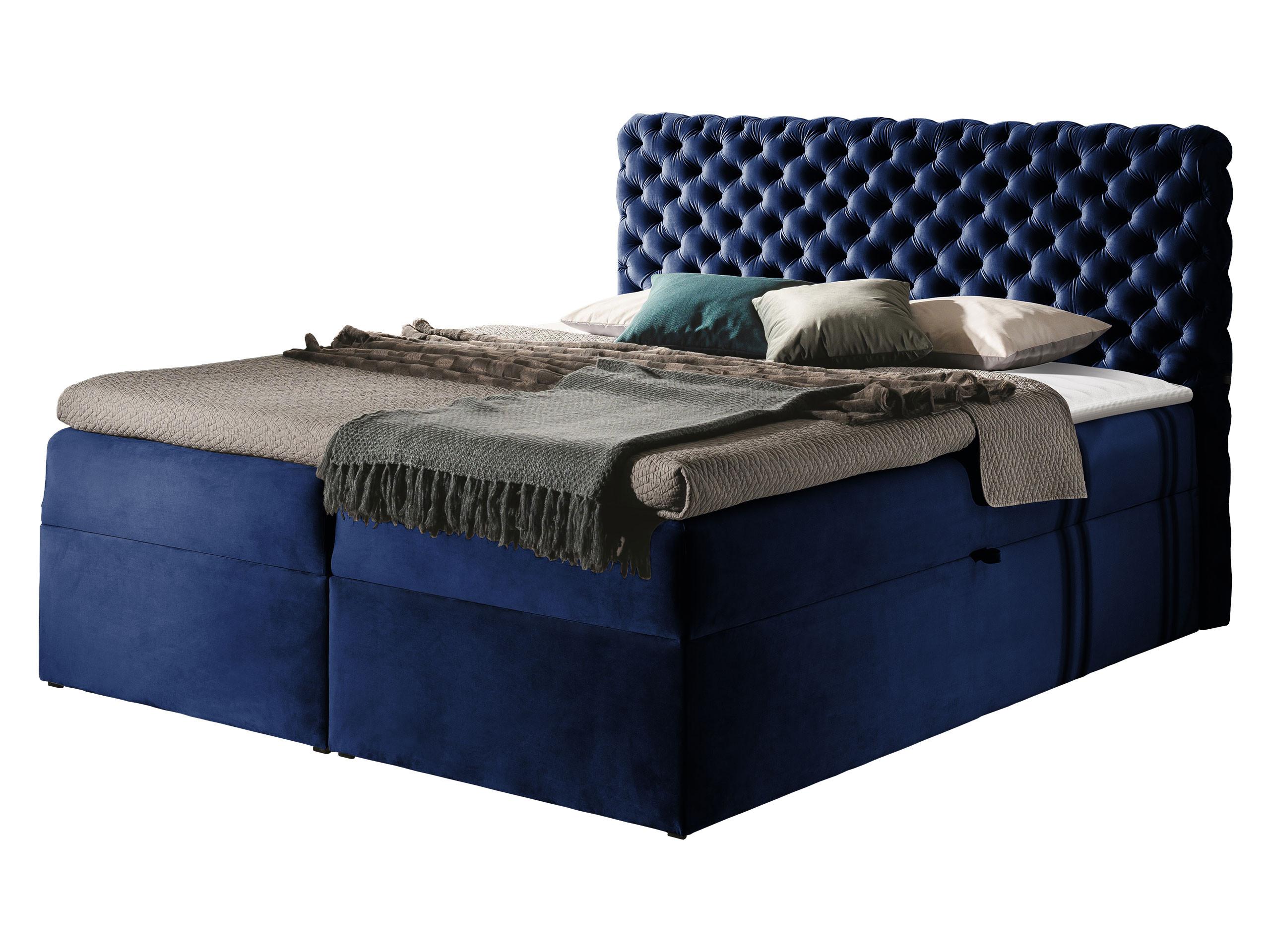 BOXBETT Chesterfield - H3 - Dunkelblau, Holz (140/200cm) - MIRJAN24