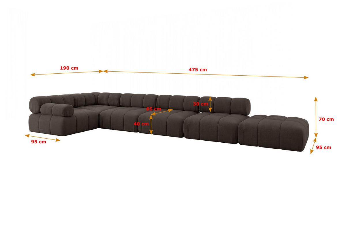 ECKSOFA modulares Sofa Felto-L3 - 475x190x70 cm Braun Velours - Braun, Holzwerkstoff/Textil (475/190cm) - ALTDECOR