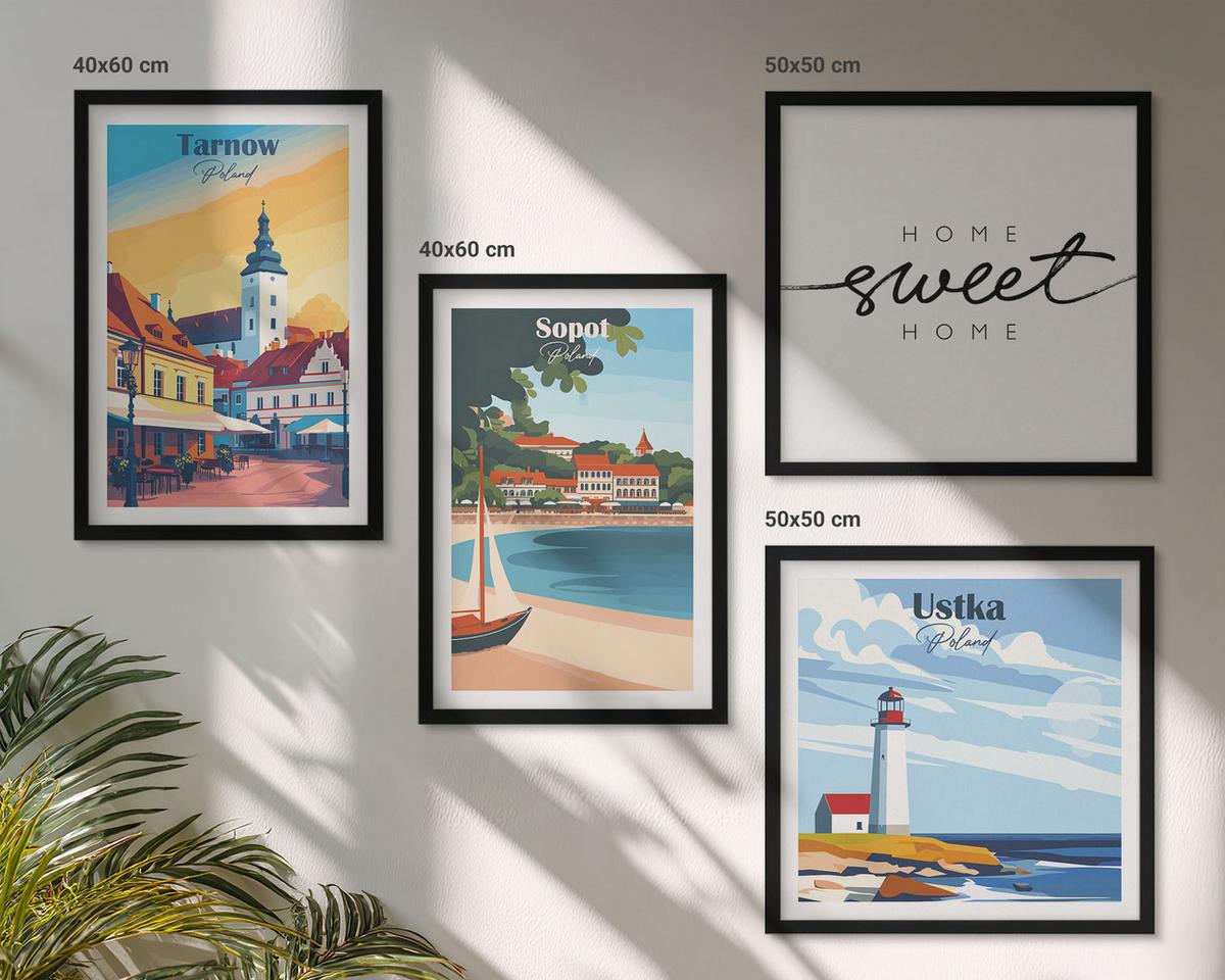 BILDER SET 4er Set - 50x50 cm & 40x60 cm Schwarzer Rahmen - Polnische Städte Ustka Tarnów Sopot - Schwarz, Kunststoff (50/50cm) - TULUP