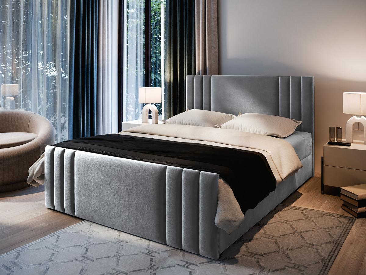 BOXBETT KANES 140x200 cm mit Matratze und Topper - Hellgrau - Hellgrau, Holz (140/200cm) - MASSENO