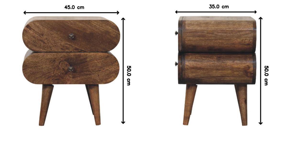 BETTSCHENKEL Schlank, 2 Schubladen in Braun - Dunkelbraun/Messingfarben, Holz/Metall (45/50/35cm) - Artisan Furniture