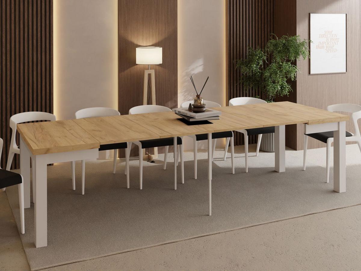 ESSTISCH Toren Weiß ausziehbar verlängerbar quadratisch, Eiche Braun 80-280/80/76.5 cm - Eiche Wotan/Weiß, Holz/Holzwerkstoff (80/280/76.5cm) - WFL GROUP