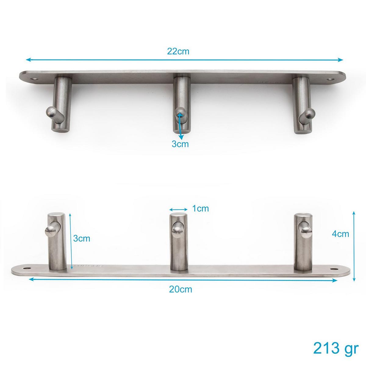 HAKENLEISTE 22/4.2/4.2 cm - Silberfarben, Metall (4.2/4.2/22cm) - Intirilife