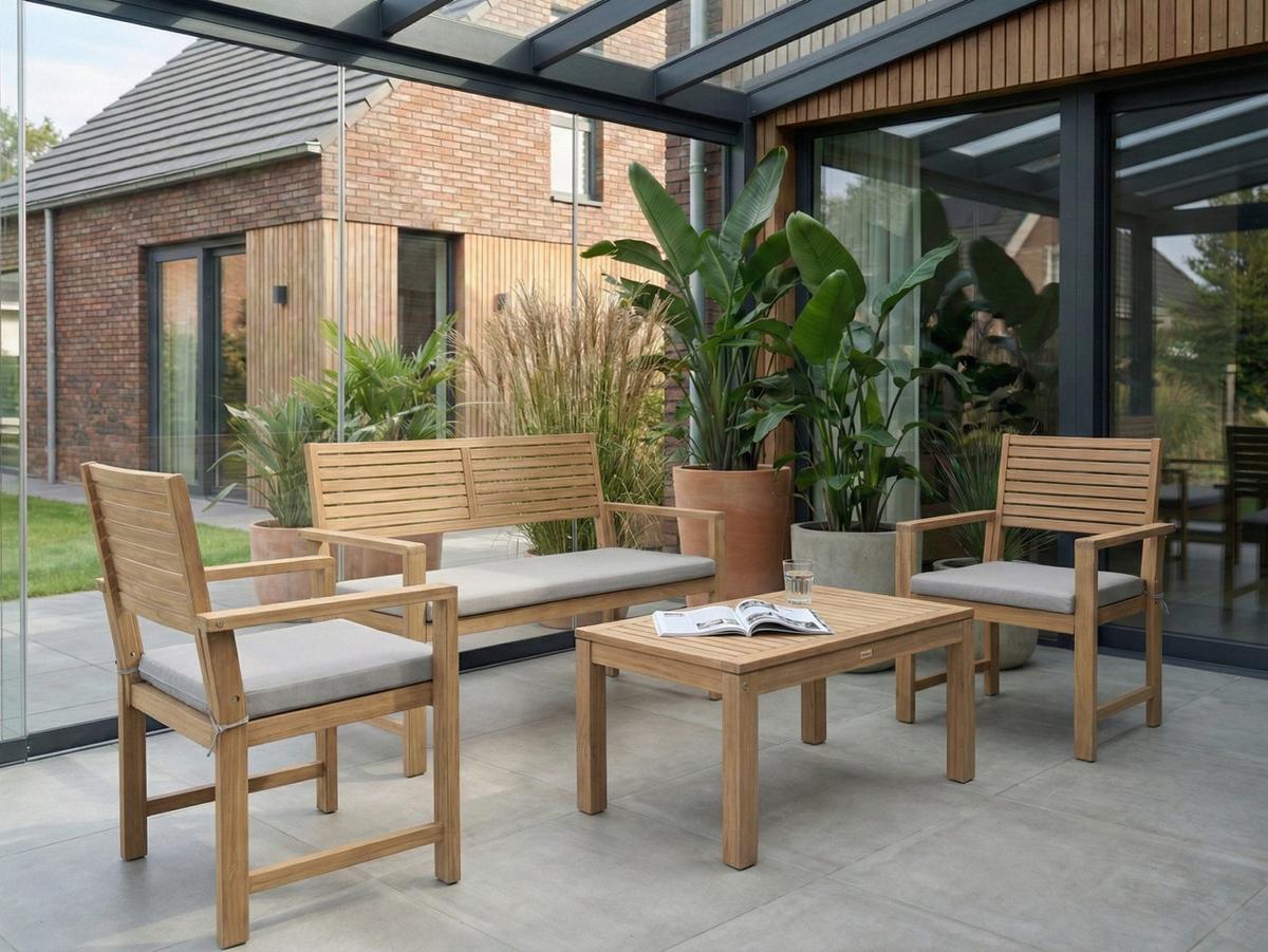 LOUNGE-SET mit Tisch 4-Sitzer zertifiziertes Akazienholz Grau Fiames - Dunkelgrau/Braun, Holz - Beliani