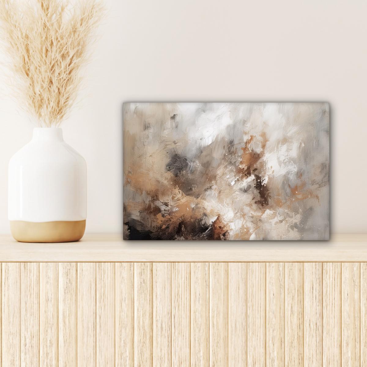 LEINWANDBILD Farbe - Abstrakt - Beige - Kunst Deko Schlafzimmer 30x20 cm - Greige, Textil (30/20cm) - MuchoWow