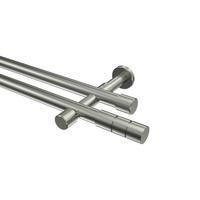 GARDINENSTANGE Prestige Elanto 240 cm (geteilt in 2 x 120 cm), 2-läufig (ohne Ringe), 20 mm Ø Edelstahl-Optik - Edelstahlfarben, Metall (240cm) - INTERDECO