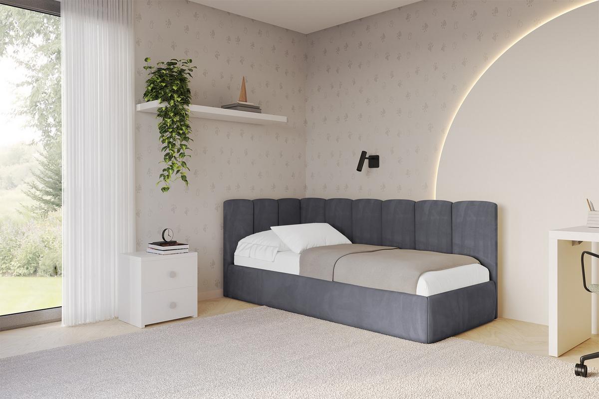EINZELLBETT Jugendbett mit Bettkasten, Rechts - DEXY 90x200 Dunkelgrau - Titanfarben, Holzwerkstoff/Textil (90/200cm) - ALTDECOR