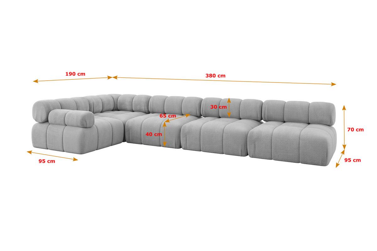 ECKSOFA modulares Sofa Mende-L3 - 380x190x70 cm Hellgrau Velours - Hellgrau, Holzwerkstoff/Textil (380/190cm) - ALTDECOR