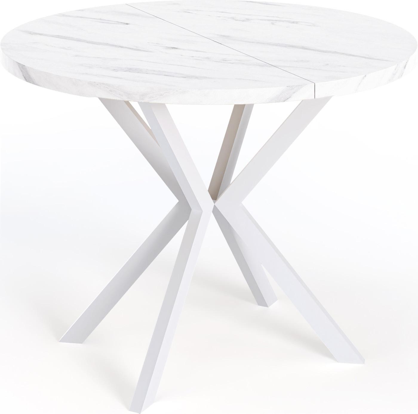 ESSTISCH Della runder ausziehbarer, Marmor Weiß 100-180/100/76 cm - Ecru/Weiß, Holzwerkstoff/Metall (100/180/76cm) - WFL GROUP