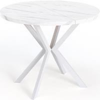 ESSTISCH Della runder ausziehbarer, Marmor Weiß 100-180/100/76 cm - Ecru/Weiß, Holzwerkstoff/Metall (100/180/76cm) - WFL GROUP