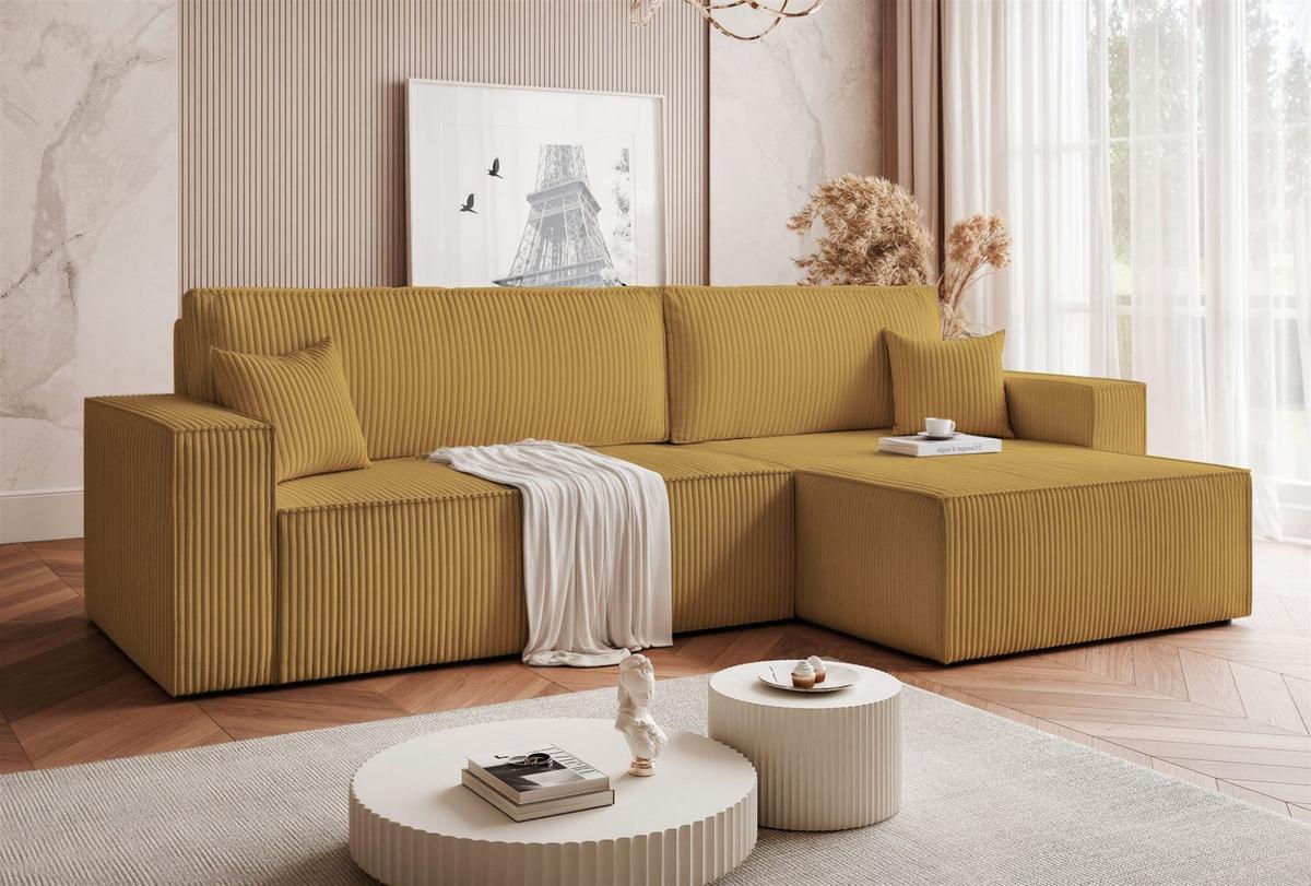 ECKSOFA Adara Max Mit Schlaffunktion - Gelb, Holzwerkstoff/Textil (145/276cm) - Fun Möbel