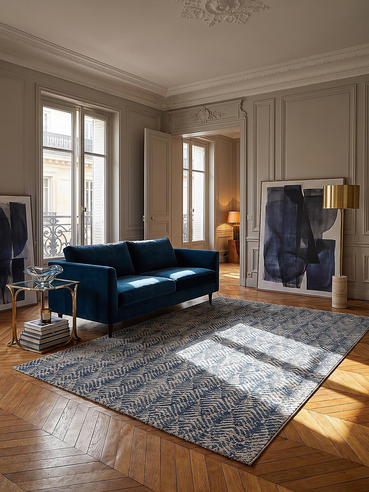 KURZFLORTEPPICH CROAL, Chevron, Natur-Blau, 120 x 160 cm - Blau/Beige, Textil (120/160cm) - KADIMA DESIGN