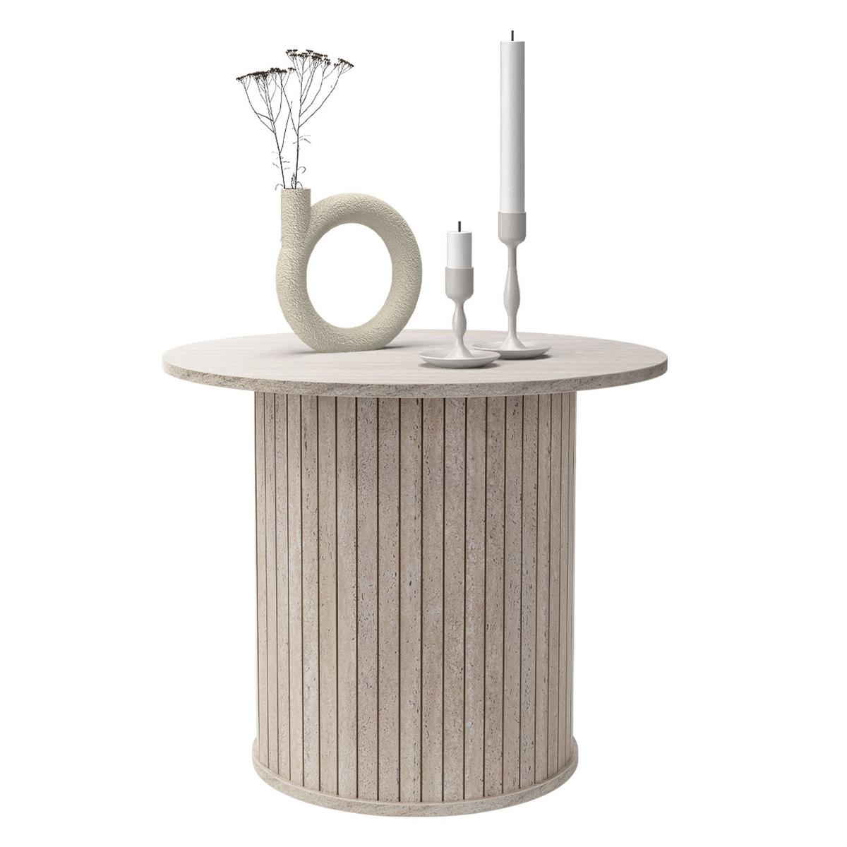 COUCHTISCH rund Ø60 x 50 cm Stein-Optik Beige - Beige, Holz (60/60/50cm) - ML-DESIGN