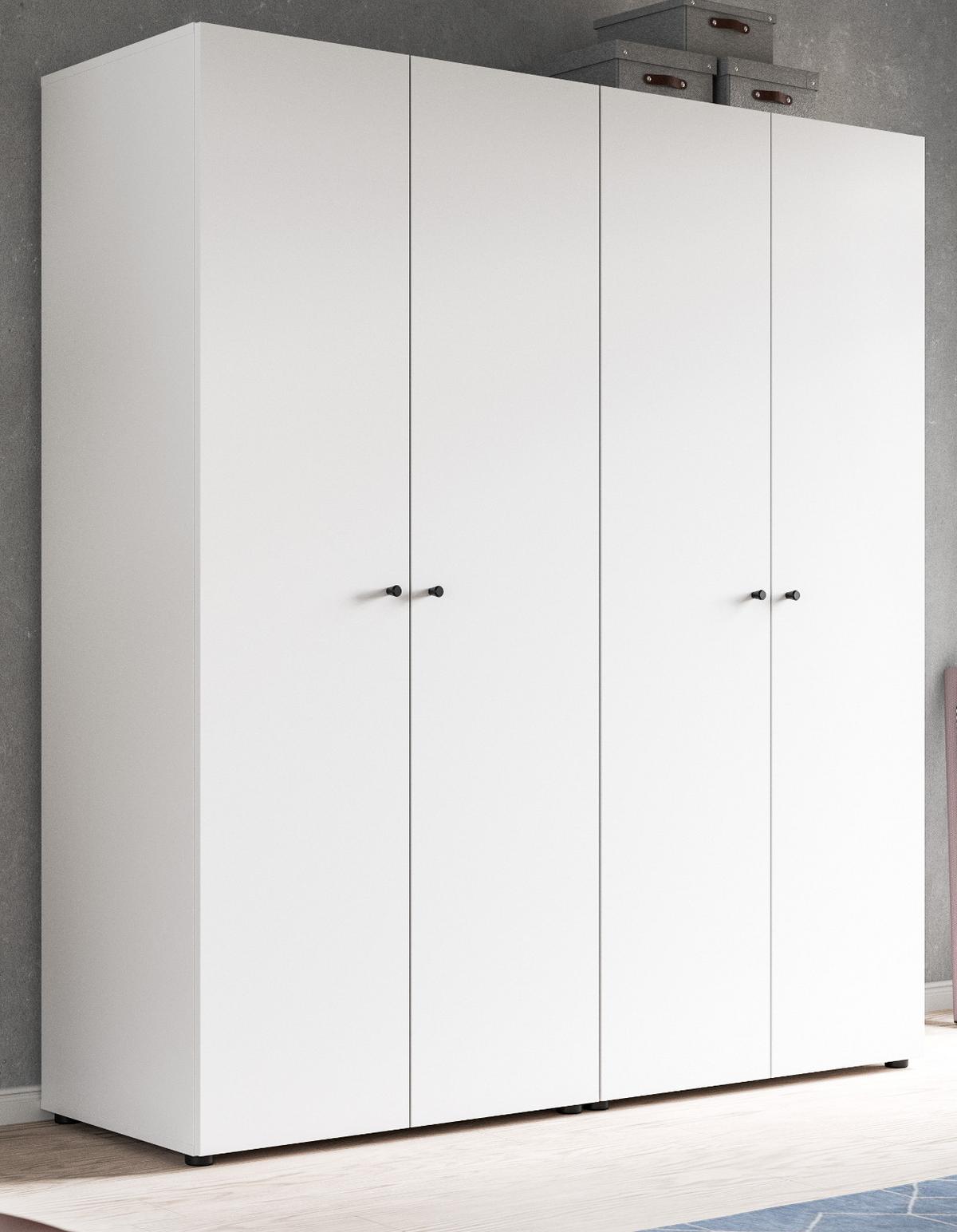 KLEIDERSCHRANK weiß 4-türig 160 cm, Drehtürenschrank mit Kleiderstangen - Schwarz/Weiß, Holzwerkstoff/Kunststoff (160/176/51cm) - Inn.Furn