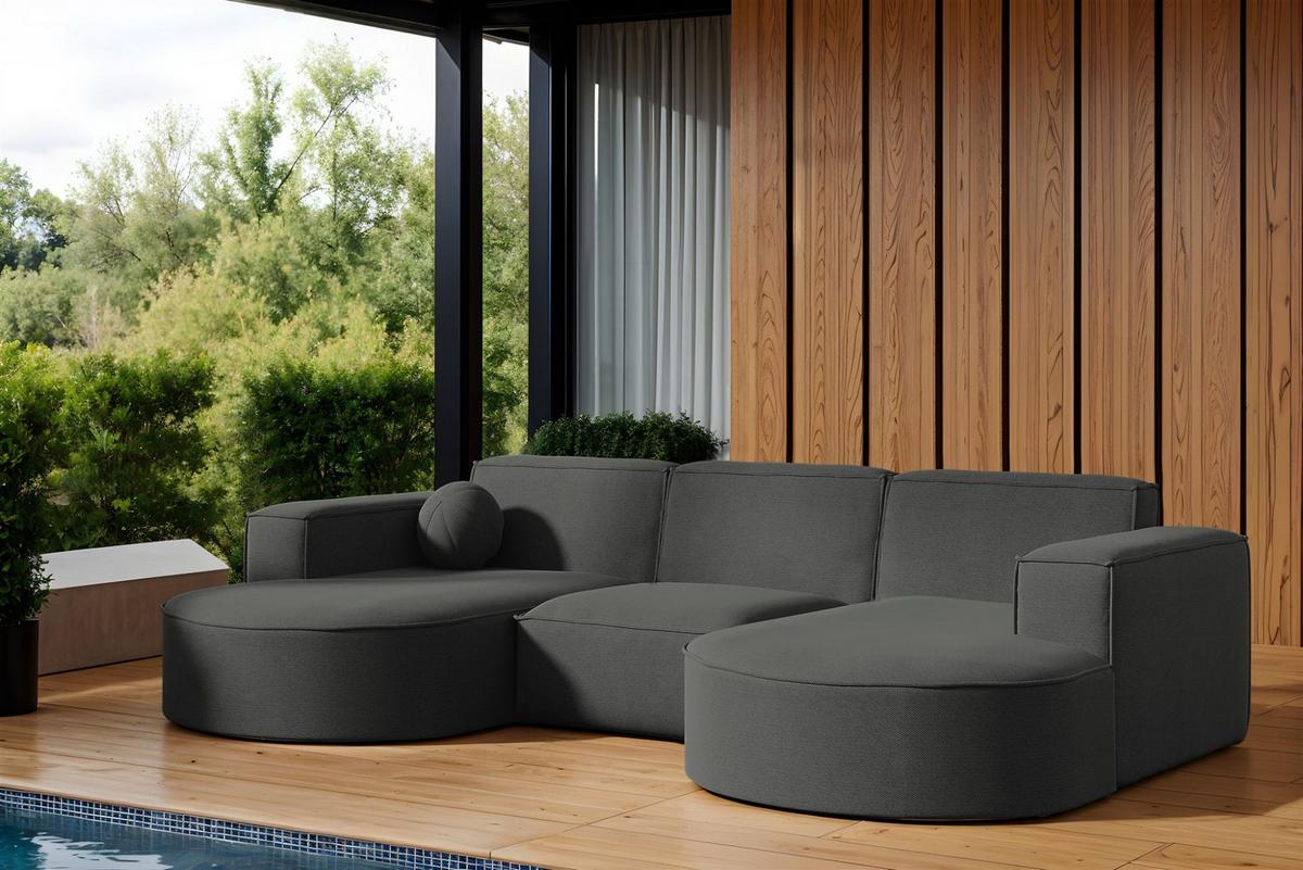 SOFA U-form Sunday - Anthrazit, Holzwerkstoff/Textil (299/78/165cm) - Fun Möbel