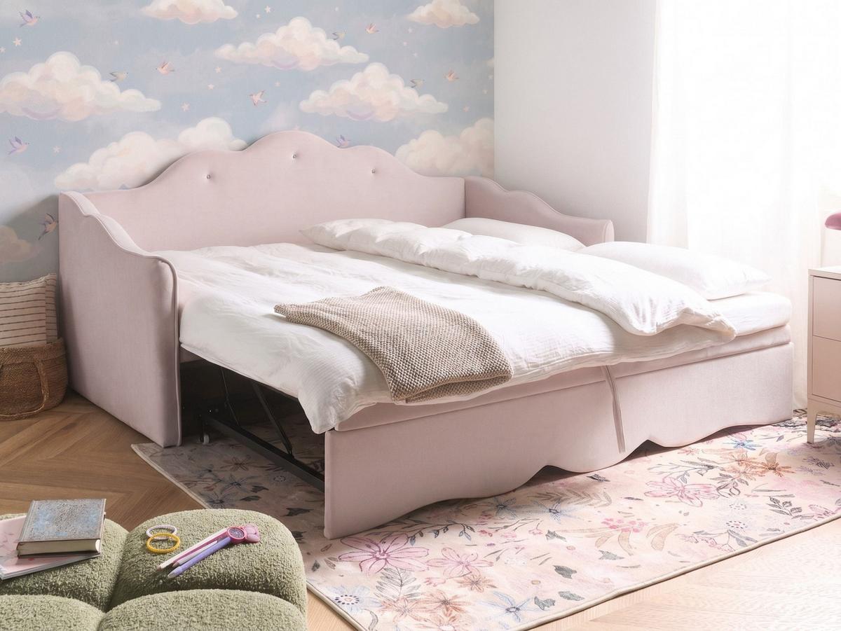 AUSZIEHBETT Samtstoff 90/200 cm Pastellrosa Lorette - Pink, Textil (90/200cm) - Beliani