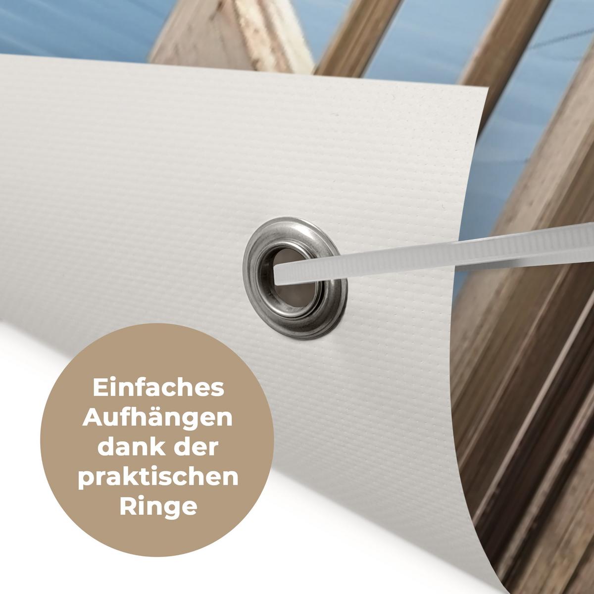 GARTENPOSTER Aussicht - Strand - Fenster - Dünen - Meer Gartendekoration 120x160 cm - Hellblau, Kunststoff (120/160/0.2cm) - OnlyWow