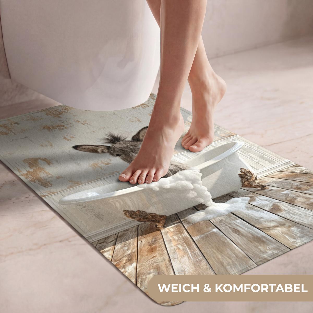 WC-VORLEGER Esel - Tiere - Badewanne - Schaumstoff Toilettenvorleger 60x90 cm - Creme, Textil (60/1cm) - OnlyWow