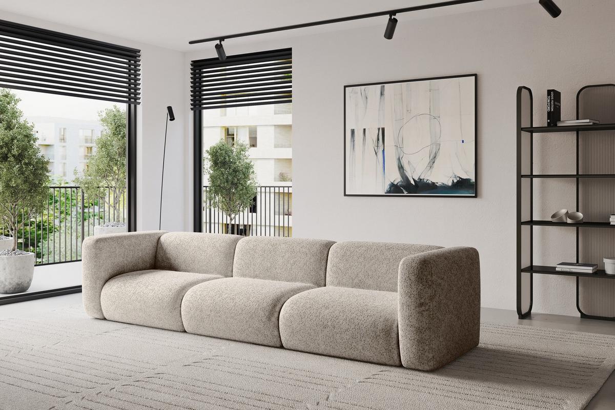 MODULARES Sofa 3-SITZER MIRA-S2 319x89x70 Beige cm Velours - Beige/Schwarz, Holzwerkstoff/Kunststoff (319/70/89cm) - ALTDECOR