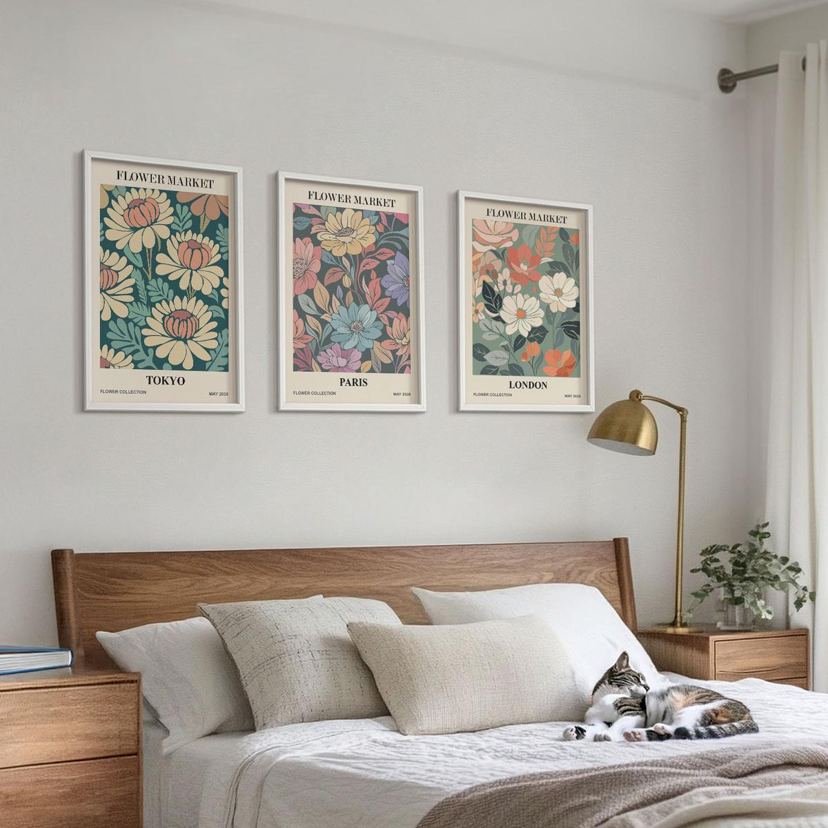 BILDER SET 3er Set - 40x60 cm Weißer Rahmen - Blumenposter Tokio Paris London - Weiß, Kunststoff (40/60cm) - TULUP