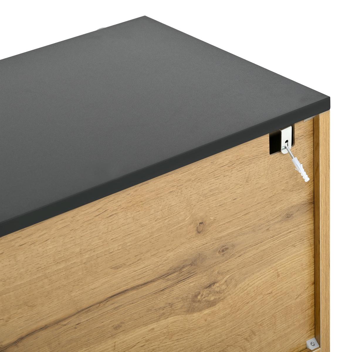 SIDEBOARD holzoptik & mosaik-design mit 2 türen & schwarzen metallfüßen - Naturfarben, Holzwerkstoff (160/80.5/35cm) - Urban Meuble