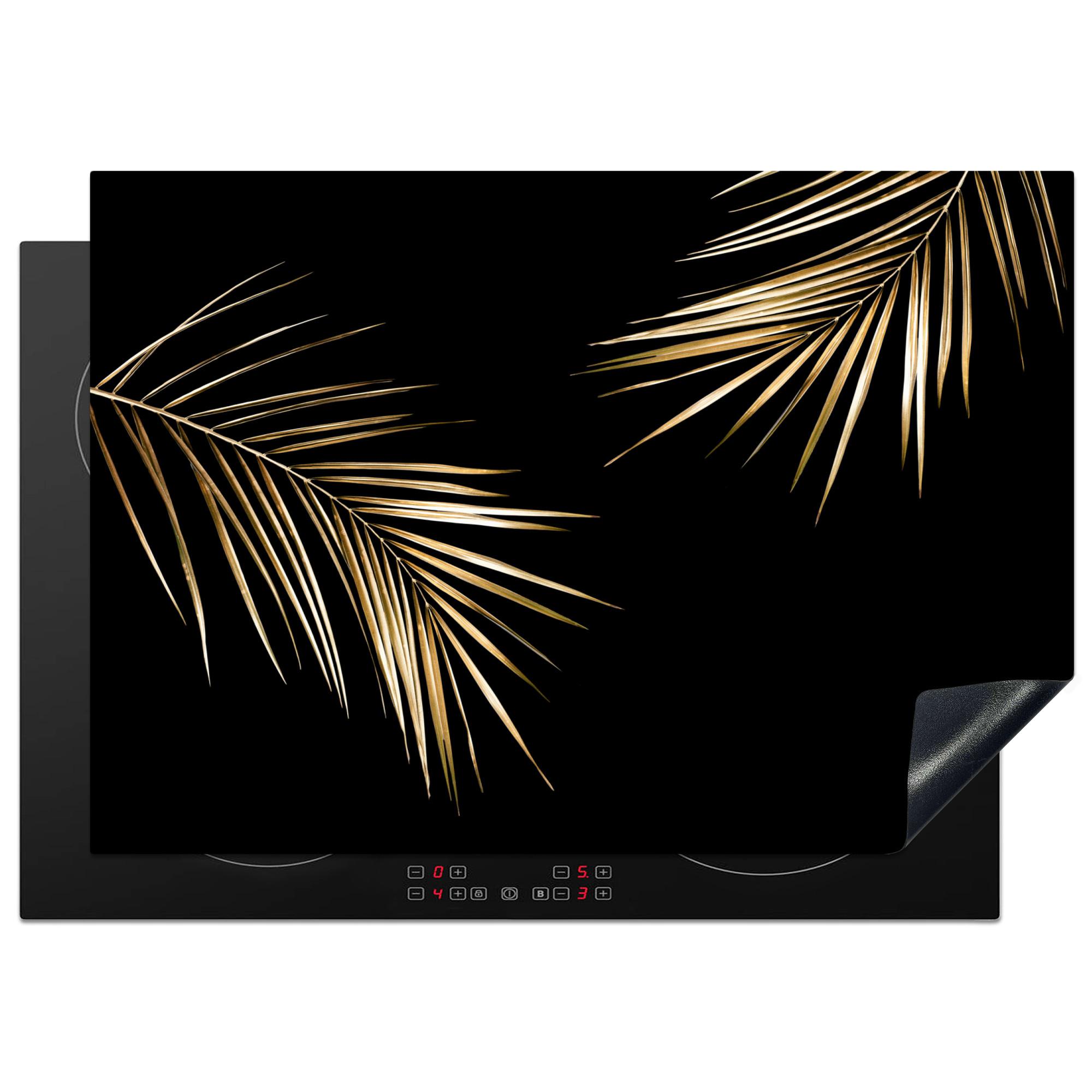 HERDABDECKPLATTE Blätter - Pflanzen - Gold - Schwarz - Luxus Herdabdeckung Induktionsfeld 75x52 cm - Goldfarben, Kunststoff (75/52/0.2cm) - MuchoWow